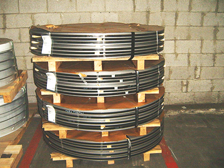 A coil of hot-rolled steel